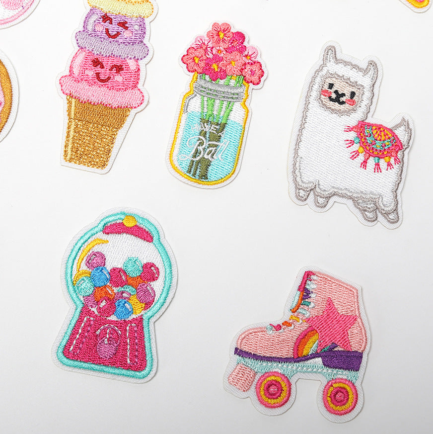 Wholesale Cloth Stickers French Fries Vase Computer Embroidery Stickers Skates Patch Stickers Garment Bag Decorative Appliques